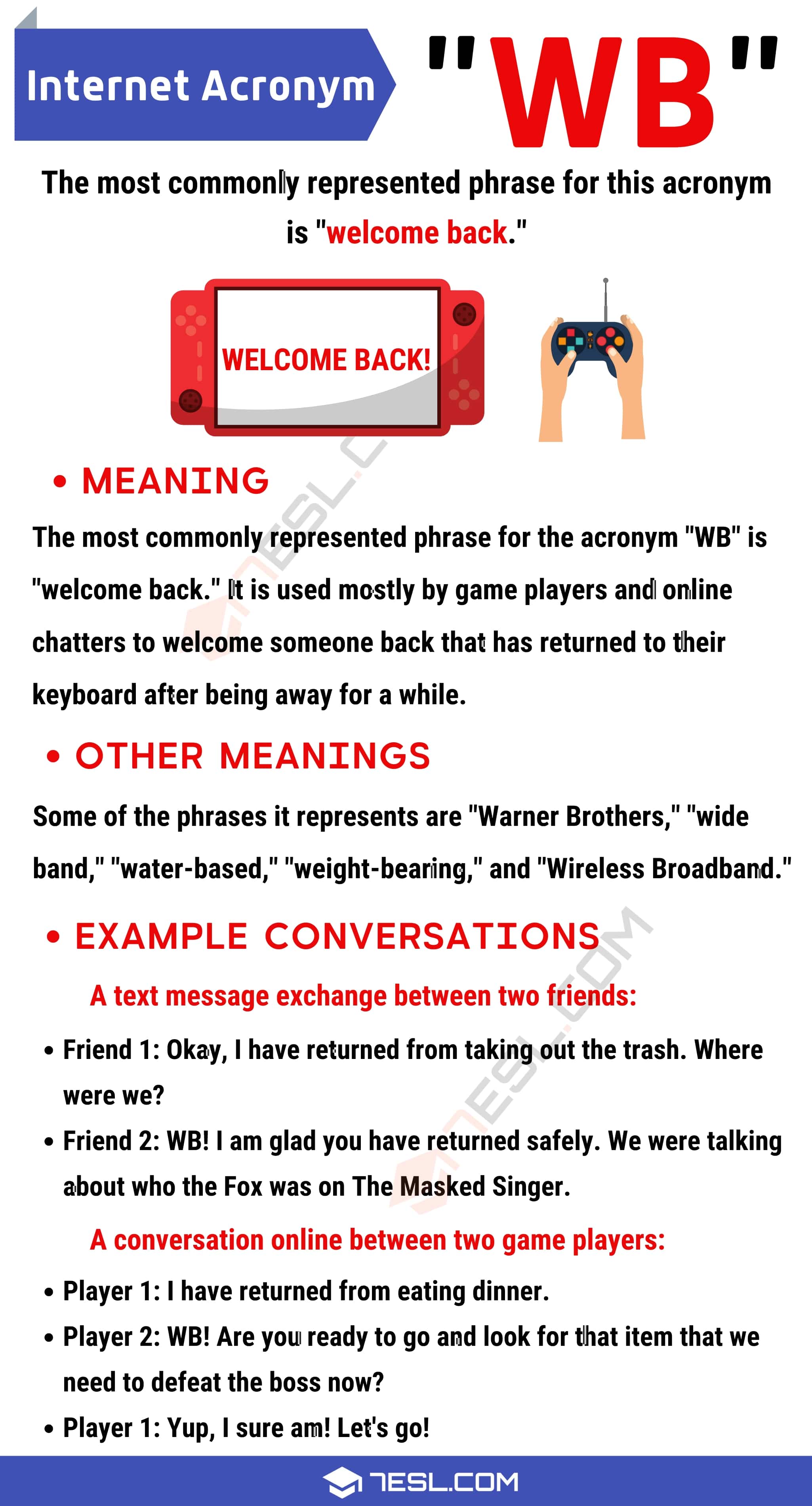 "WB" Meaning What Does the Popular Acronym "WB" Stand For? • 7ESL