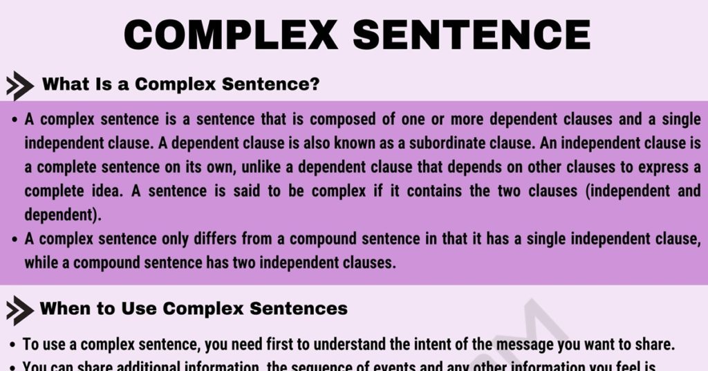 Complex Sentence Definition and Examples of Complex Sentences • 7ESL