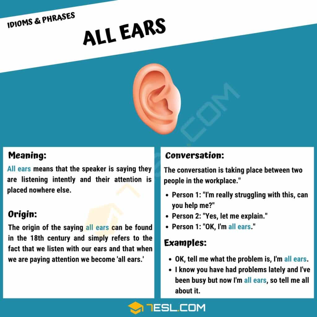 All Ears Meaning How to Use the Popular Idiom "All Ears" Correctly? • 7ESL