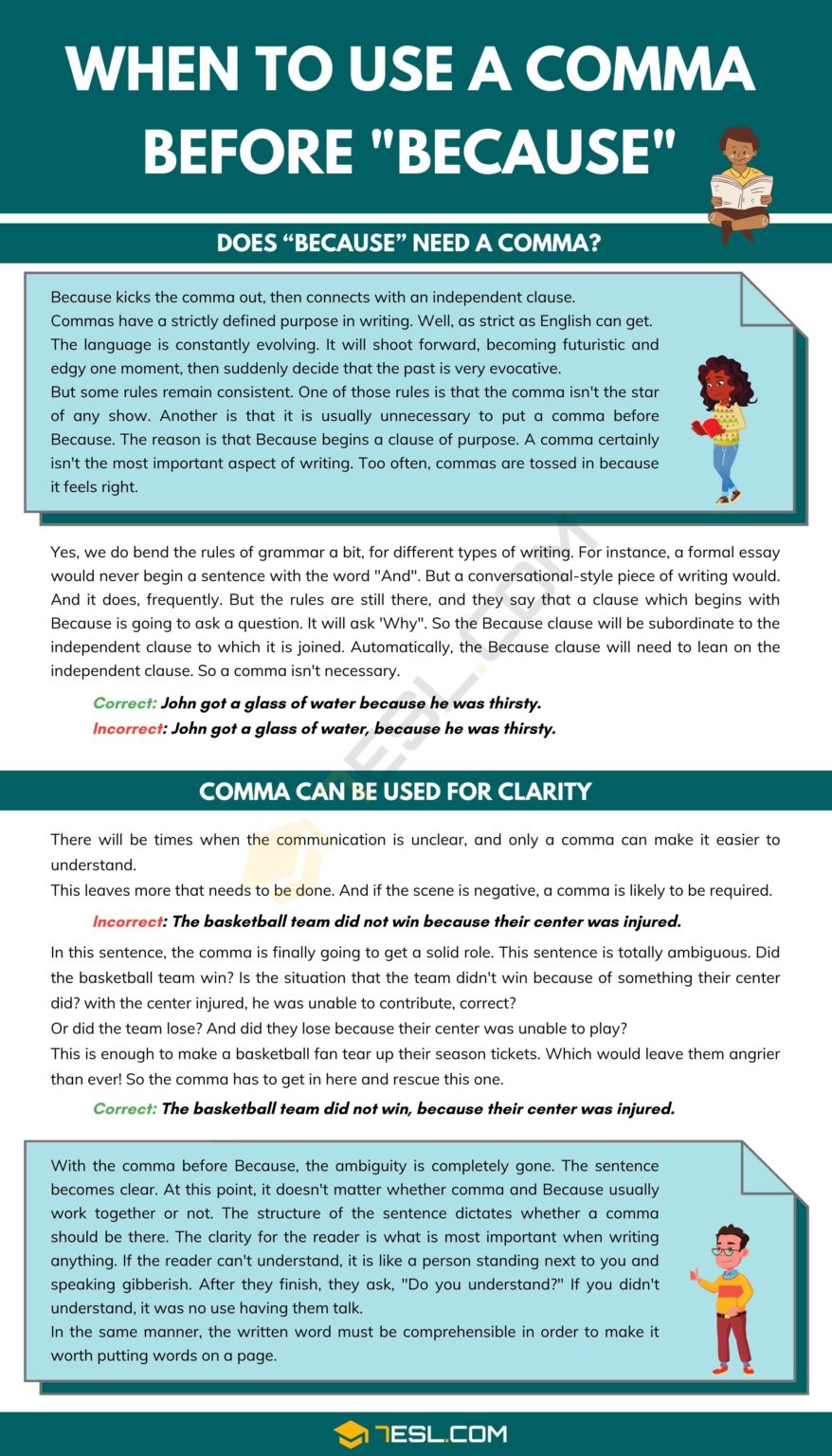Comma Before "Because" When to Use A Comma Before BECAUSE • 7ESL