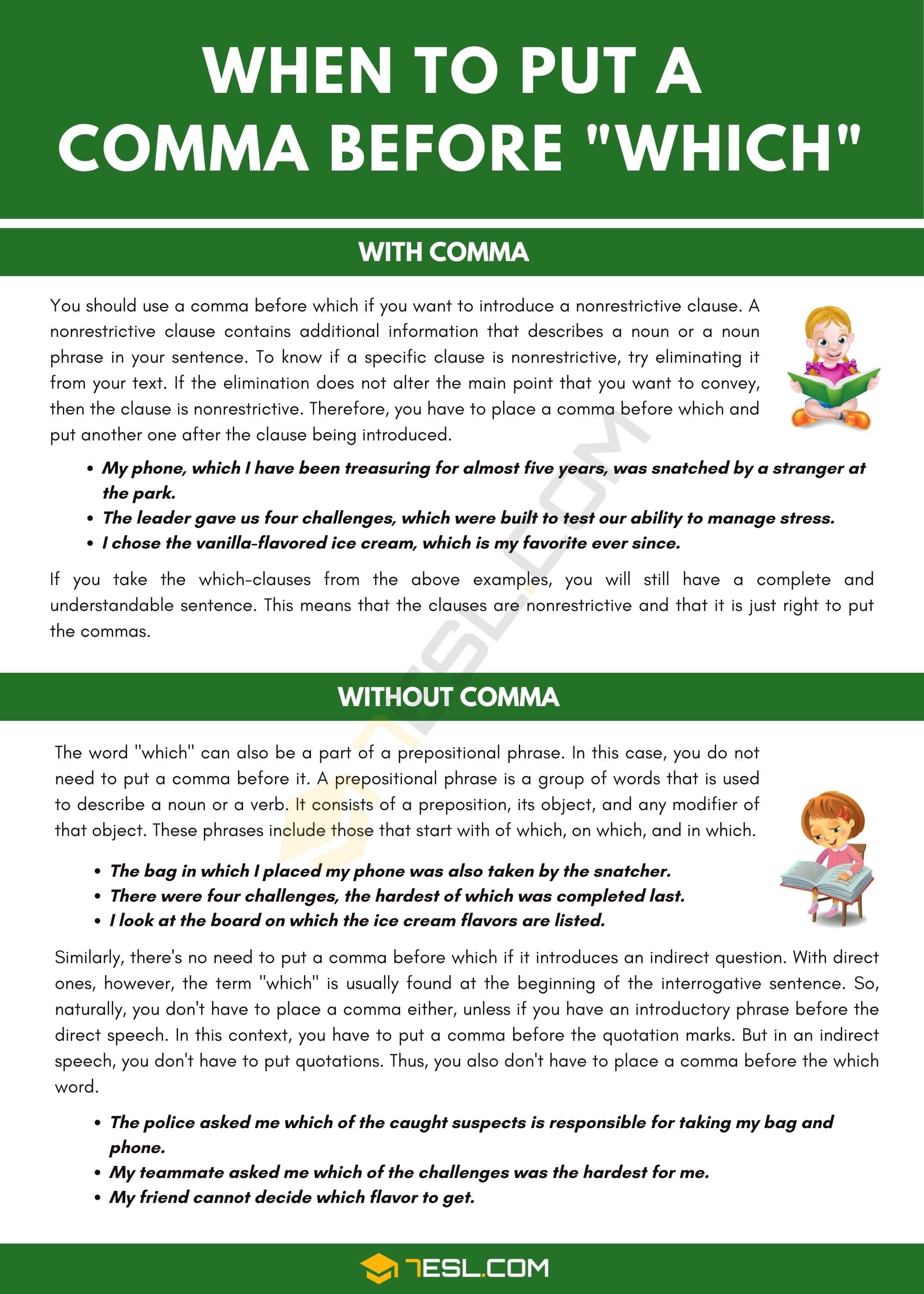 Comma Before "Which" When To Put A Comma Before Which • 7ESL