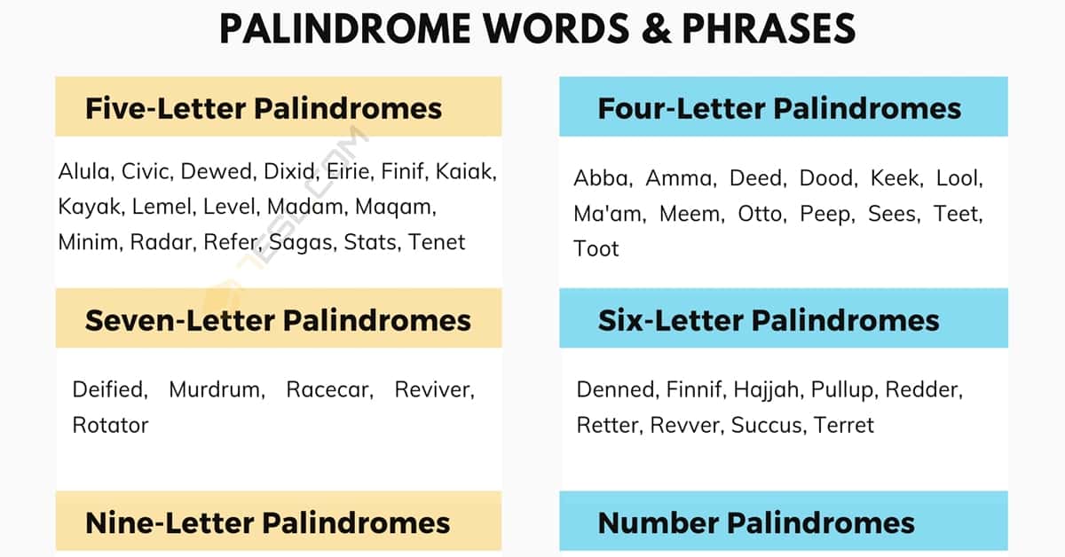 what are some palindromes | The Big Savers