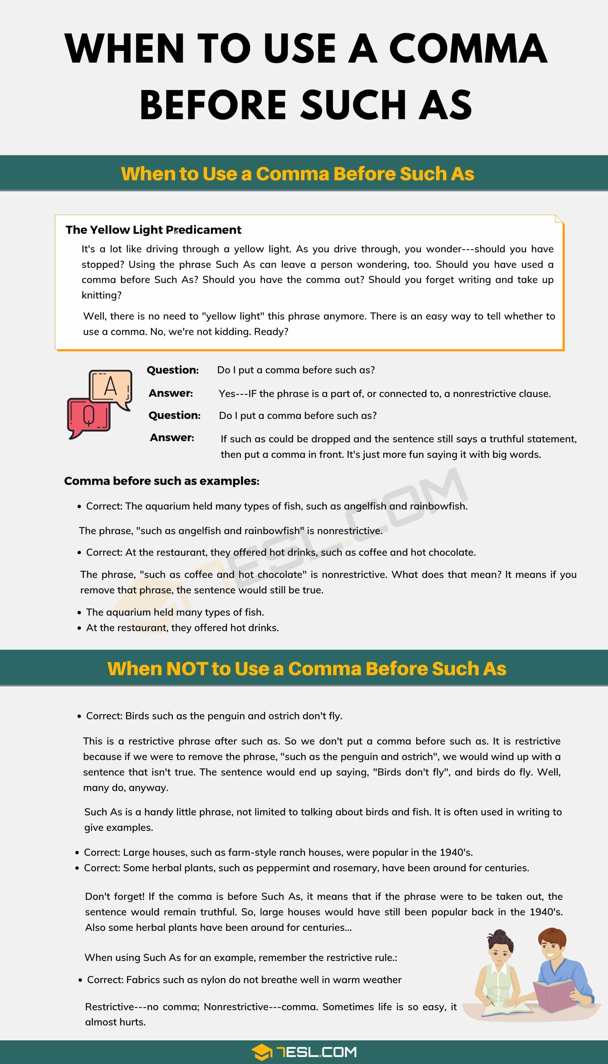 Comma Before "Such As" When To Use A Comma Before "Such As" • 7ESL