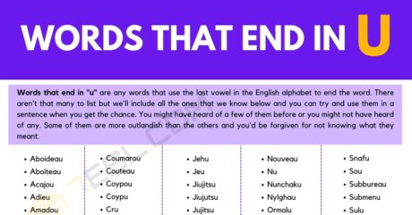 Words That End In U | List of 190+ Popular Words Ending in U • 7ESL