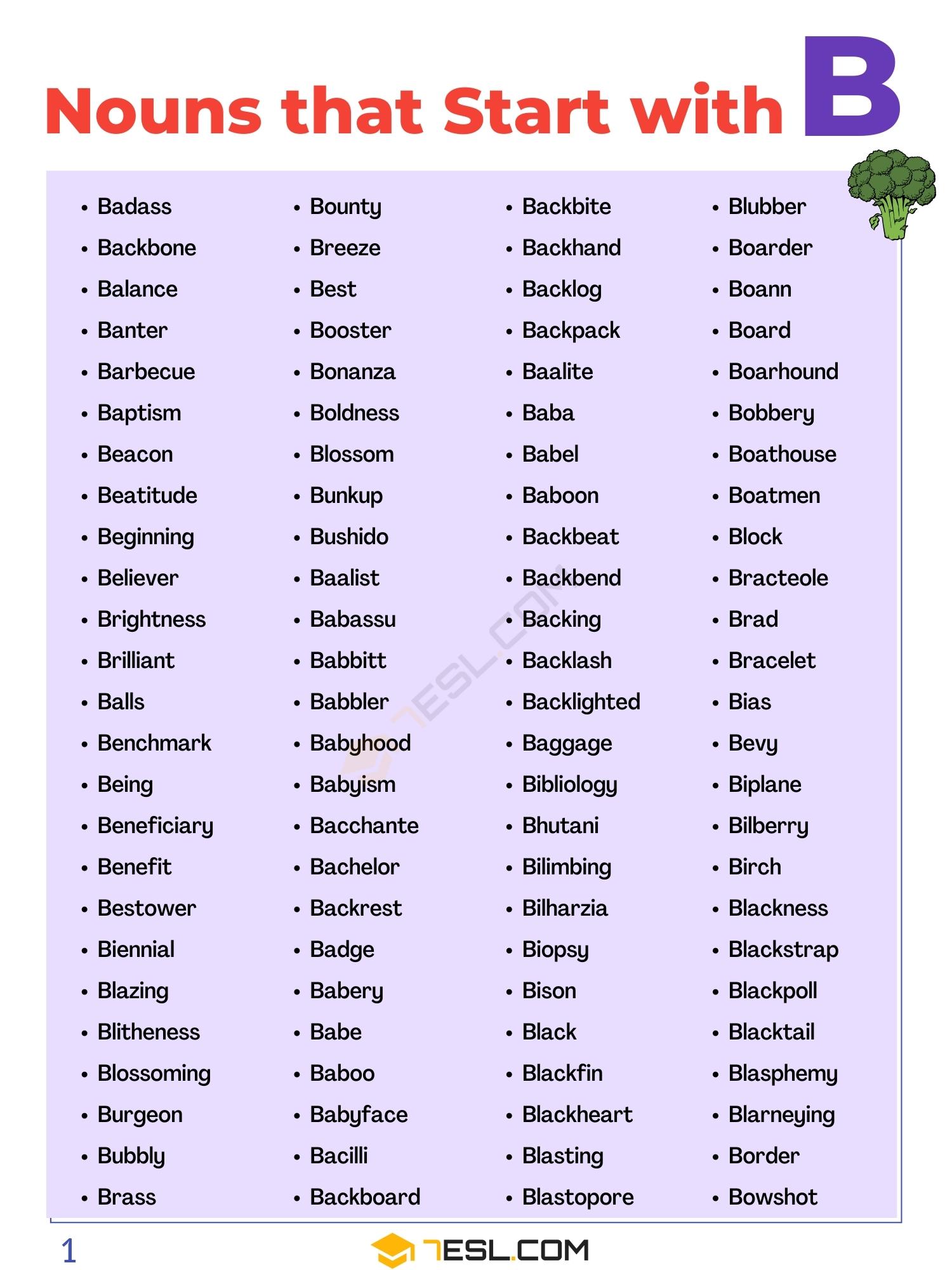 505 Nouns that Start with B in English • 7ESL