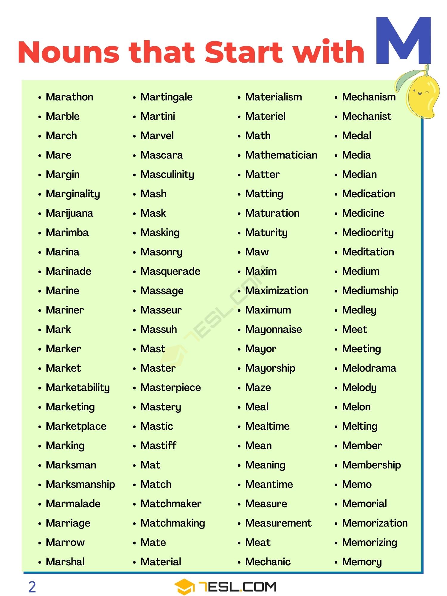 380+ Popular Nouns that Start with M in English • 7ESL