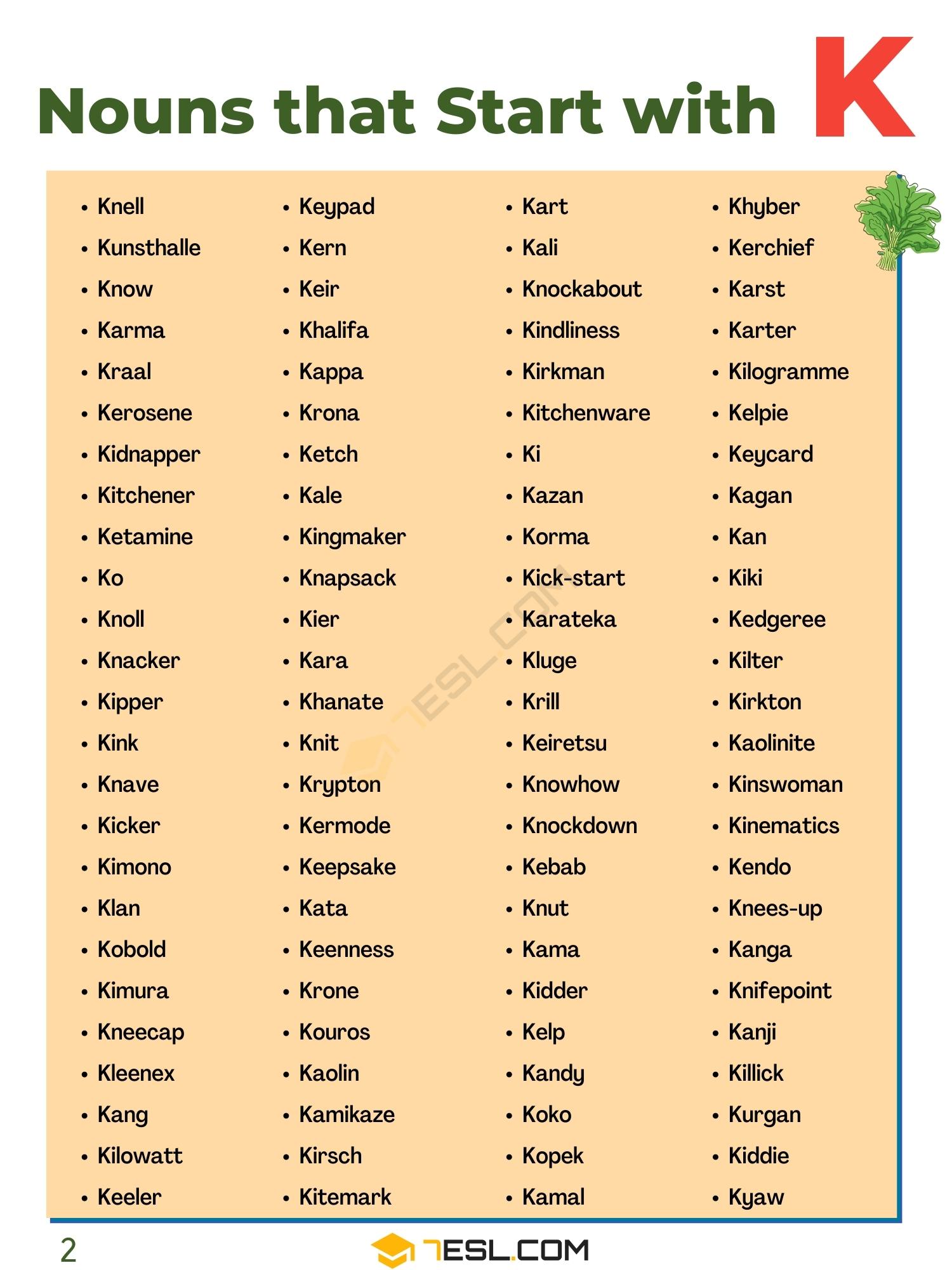 800+ Nouns that Start with K in English • 7ESL
