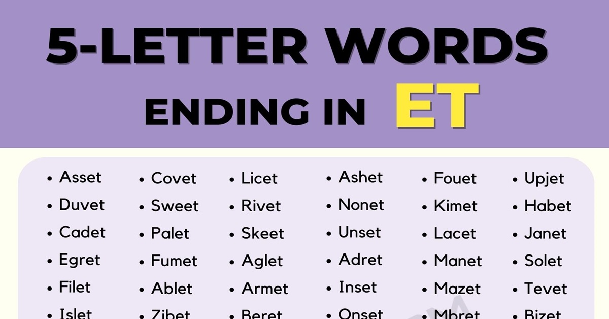 111 Examples of 5 Letter Words Ending in ET in English