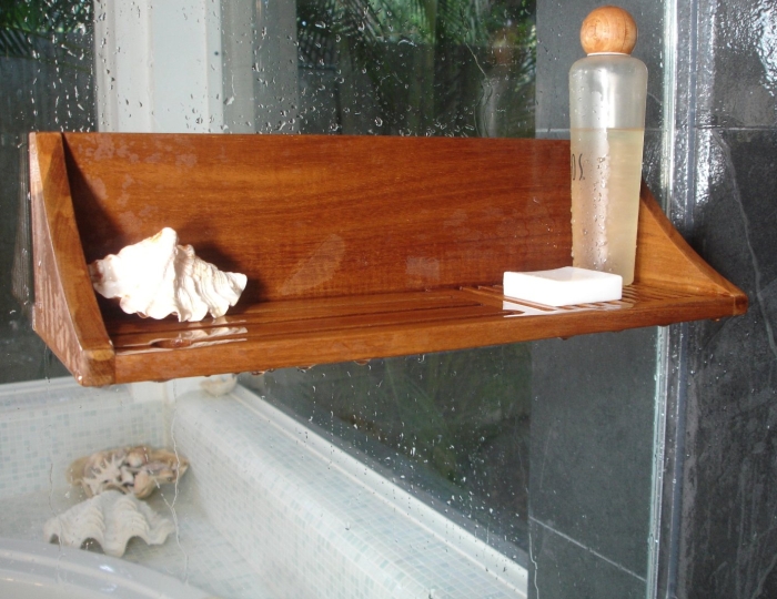 Solid Teak Shower Shelf Suction Self Hanging