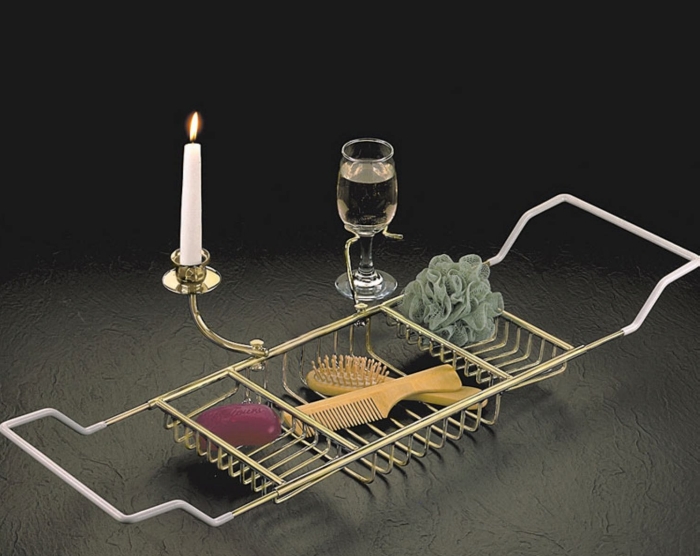 Bathtub Caddy with Candle Holder and Wine Glass Holder