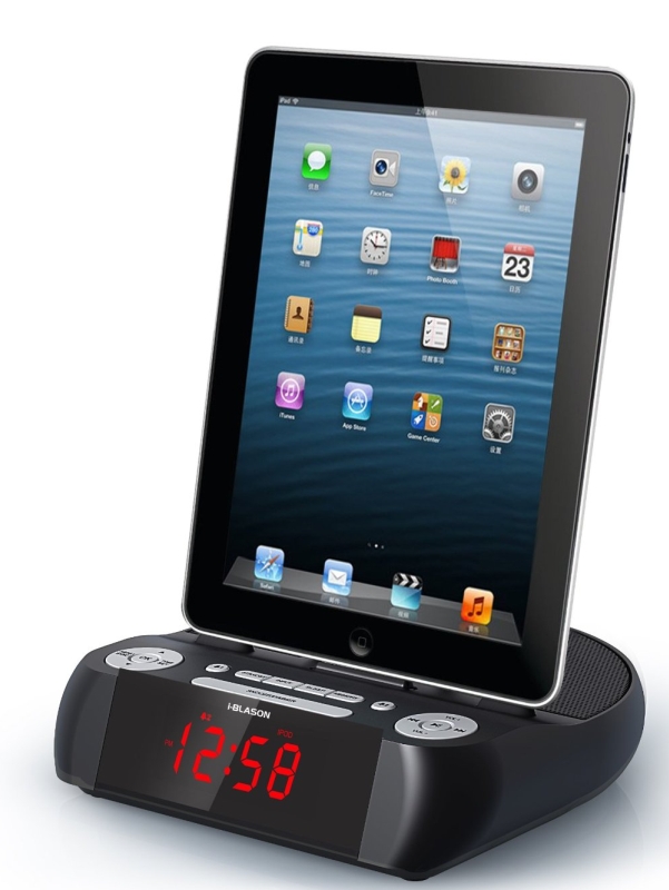 Stereo Alarm Clock Speaker Docking Station for Apple iPhone 5,