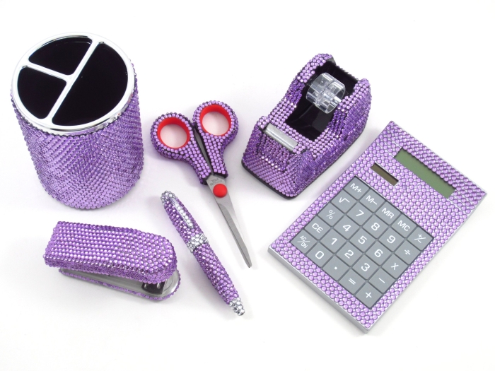 6 Piece Pink Crystal Office Supply Set