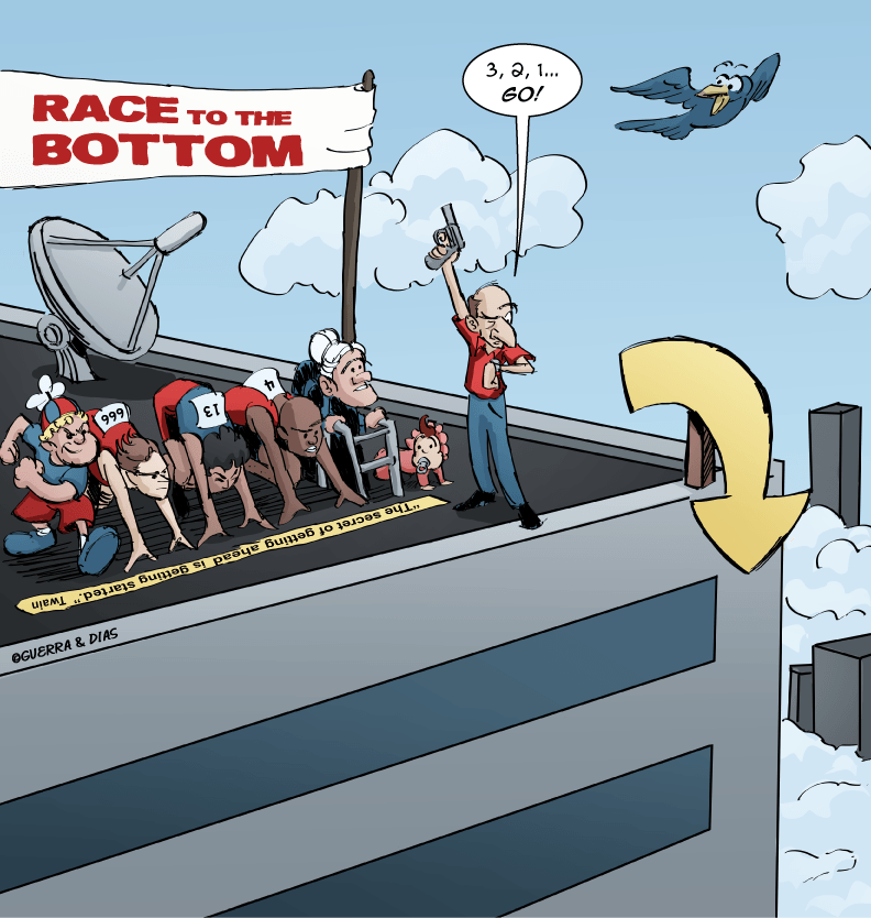 Race to the Bottom. MerryFelonies Cartoon from MiguelGuerra