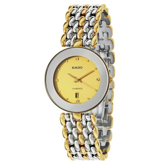 Rado florence mens wrist watch in stainless steel two tone chain golden