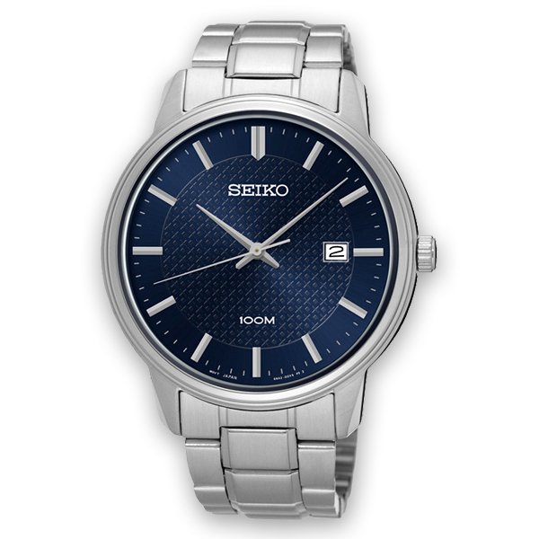 Seiko blue dial standard analog men’s watch powered by a quartz