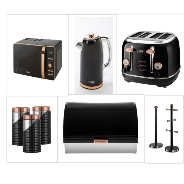 Tower Retro Rose Gold & Black Set of 9 Digital 20L Microwave, 1.7