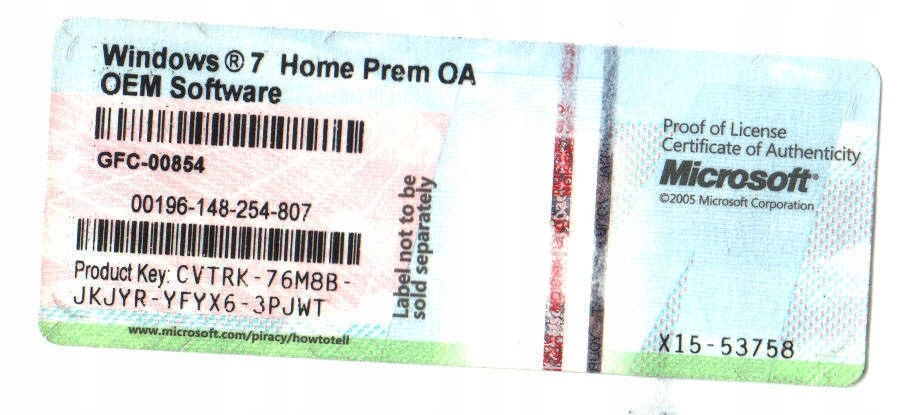 Windows 7 Home Premium 32/64 bit COA 7544601538 oficjalne archiwum
