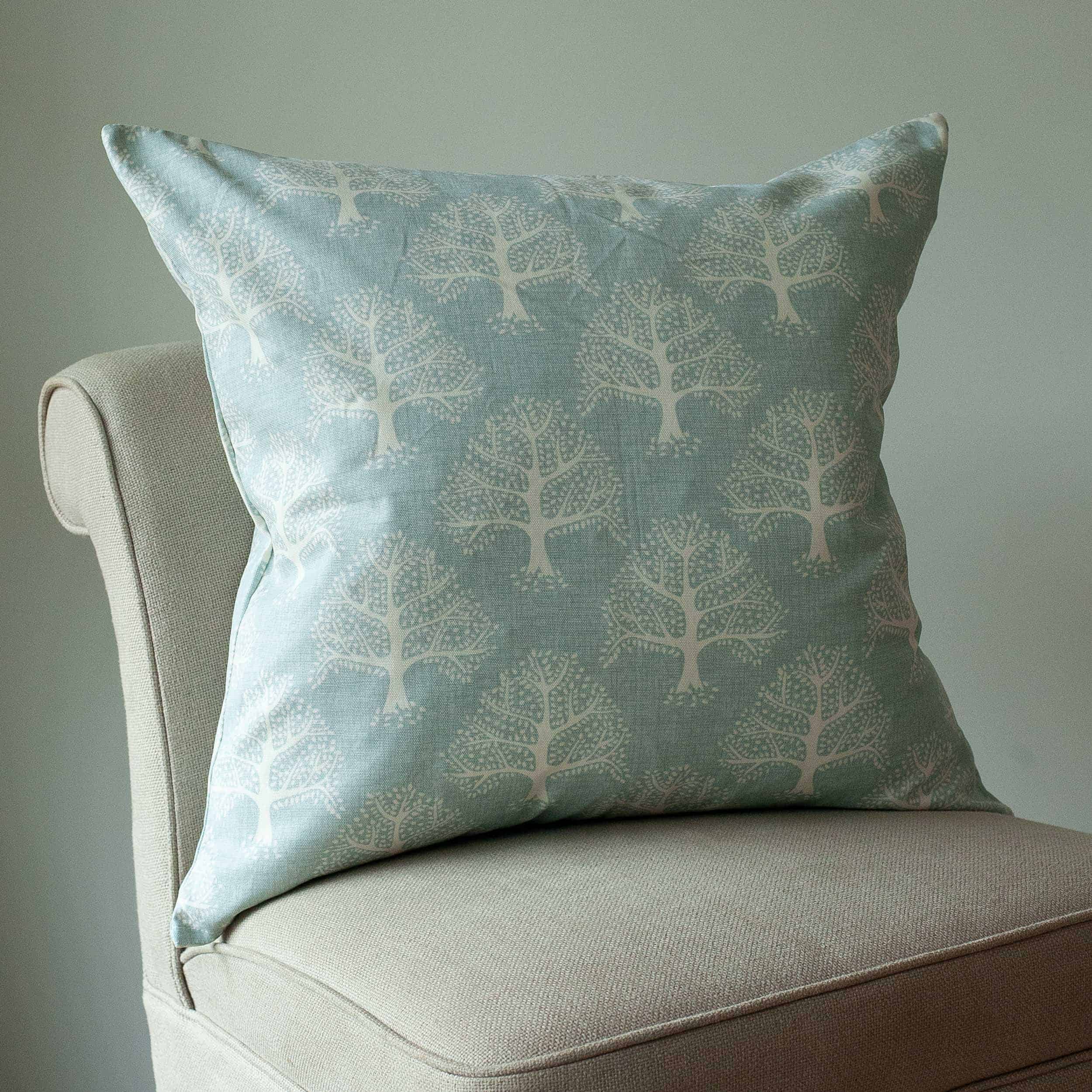 Oak Tree ExtraLarge Cushion in Duck Egg Linen Loft