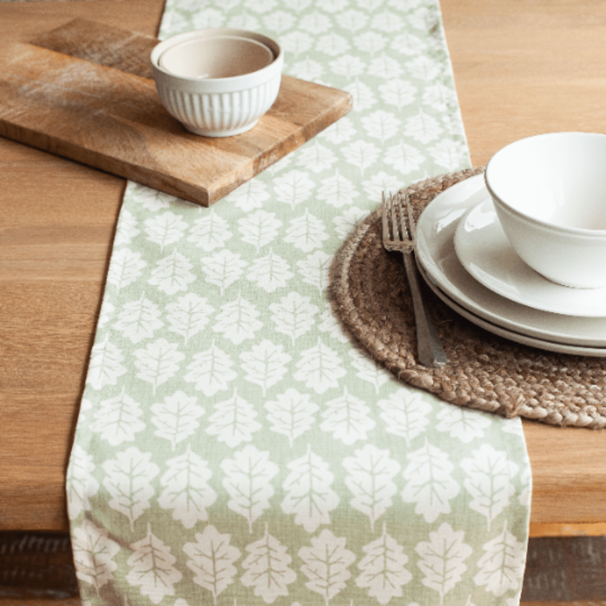 Autumn Leaf Table Runner in Sage Green Linen Loft