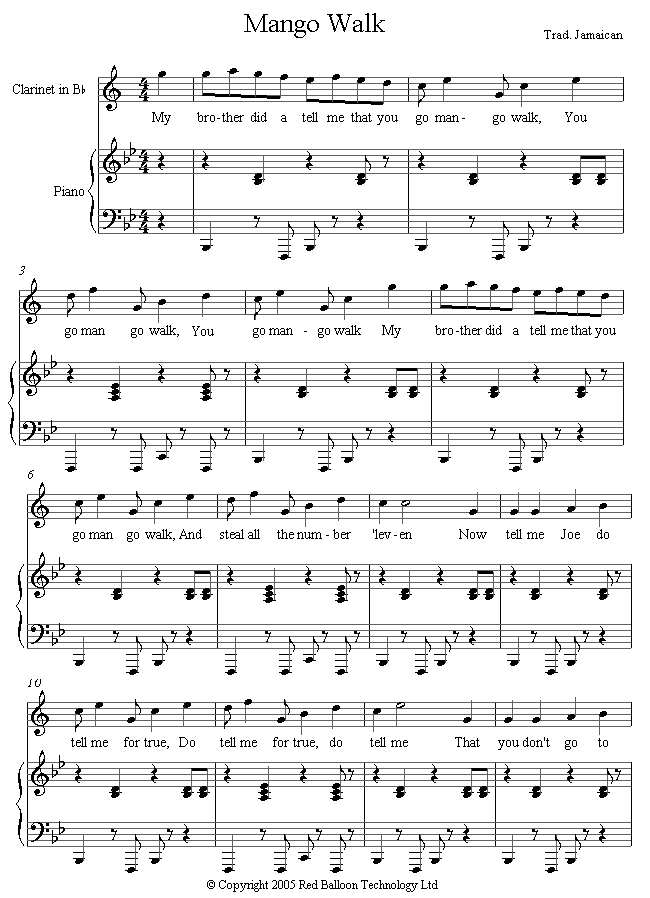 Mango Walk (Jamaican) sheet music for