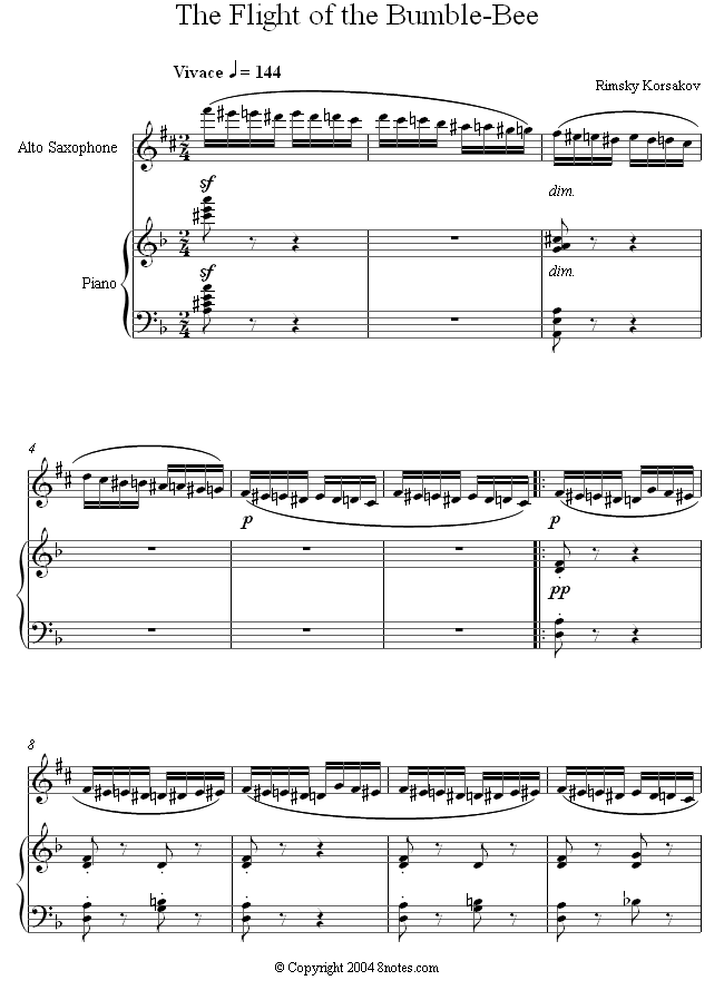 RimskyKorsakov The Flight of the Bumblebee sheet music for Saxophone