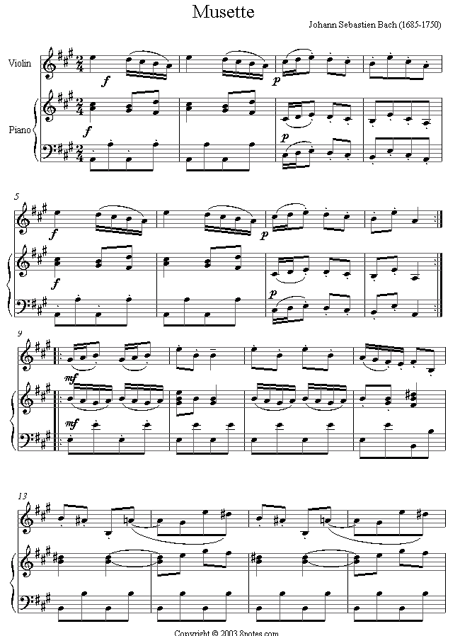Bach Musette sheet music for Violin