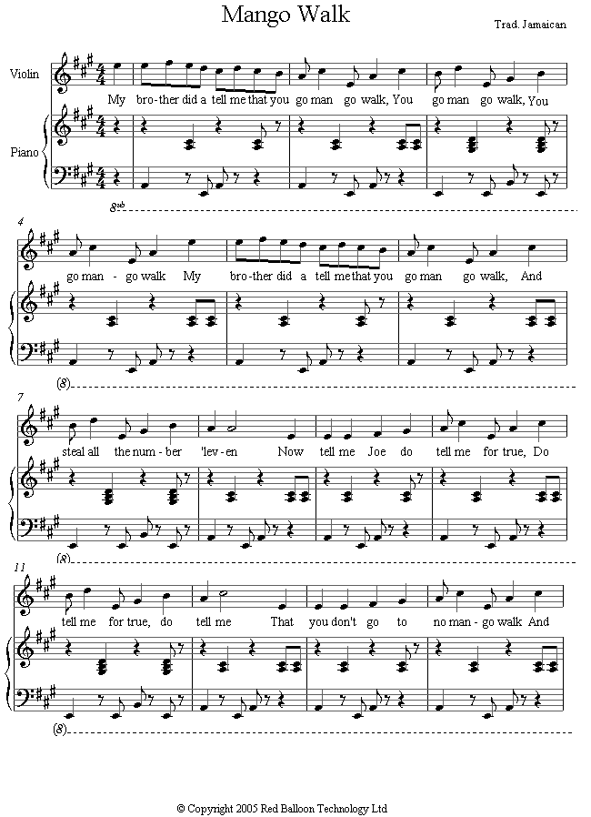 Mango Walk (Jamaican) sheet music for Violin