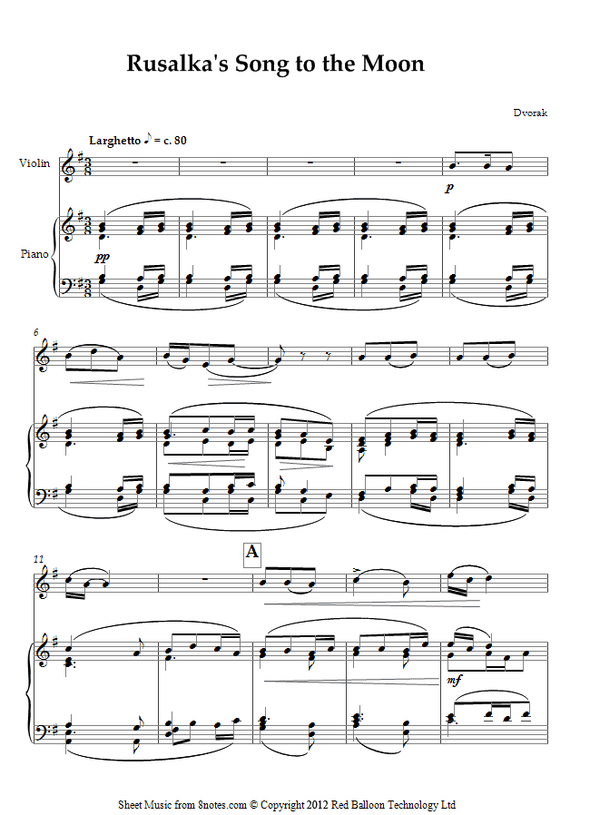 Dvořák Rusalkas Song to the Moon sheet music for Violin