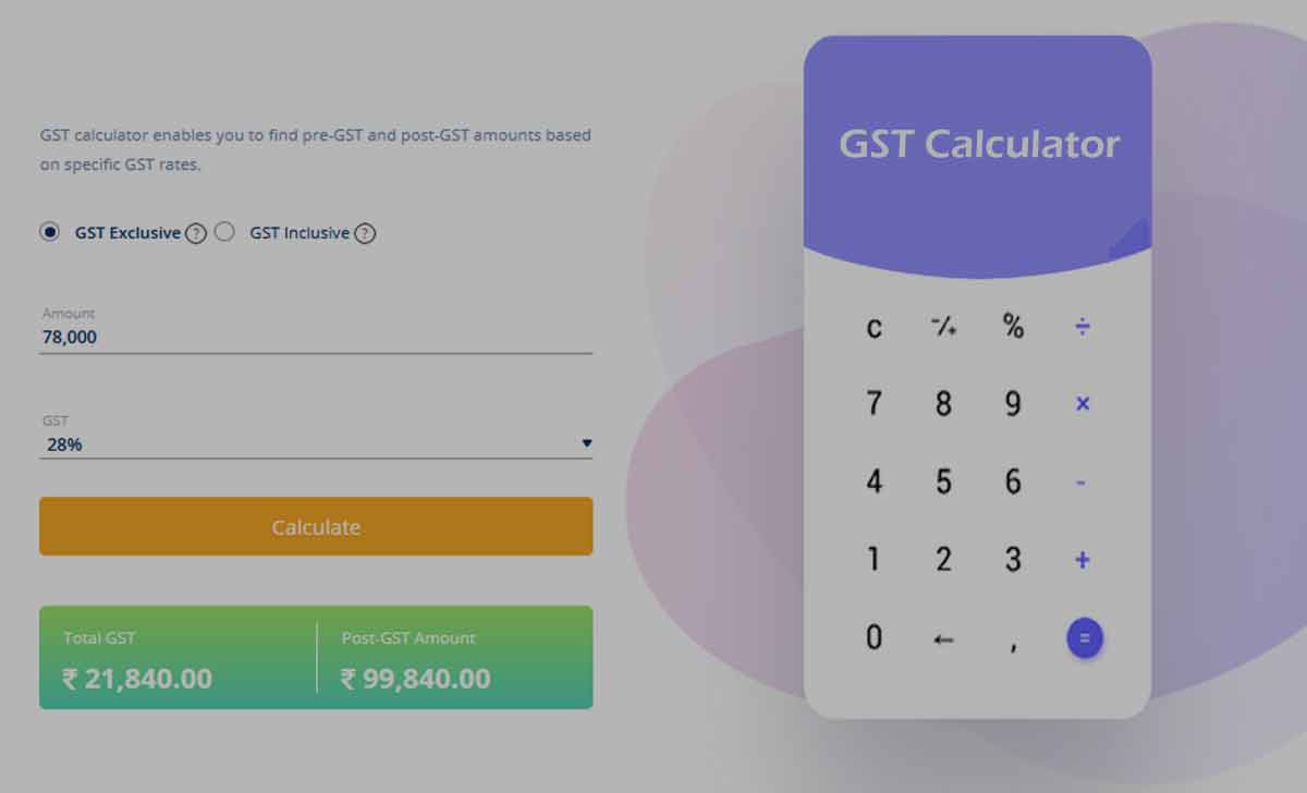 GST Calculator to Calculate Goods and Service Tax Online