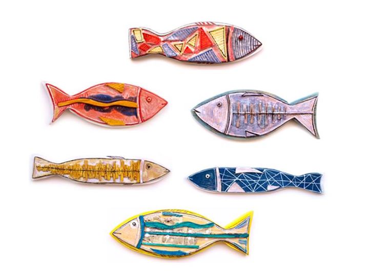 Colorful Ceramic Fish, Set of 8, Pottery Fish, Wall Art ceramic fish