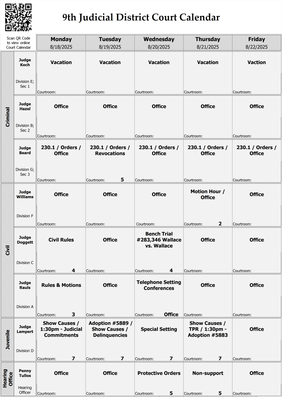 Court Calendar & Dockets 9th Judicial District Court(09)