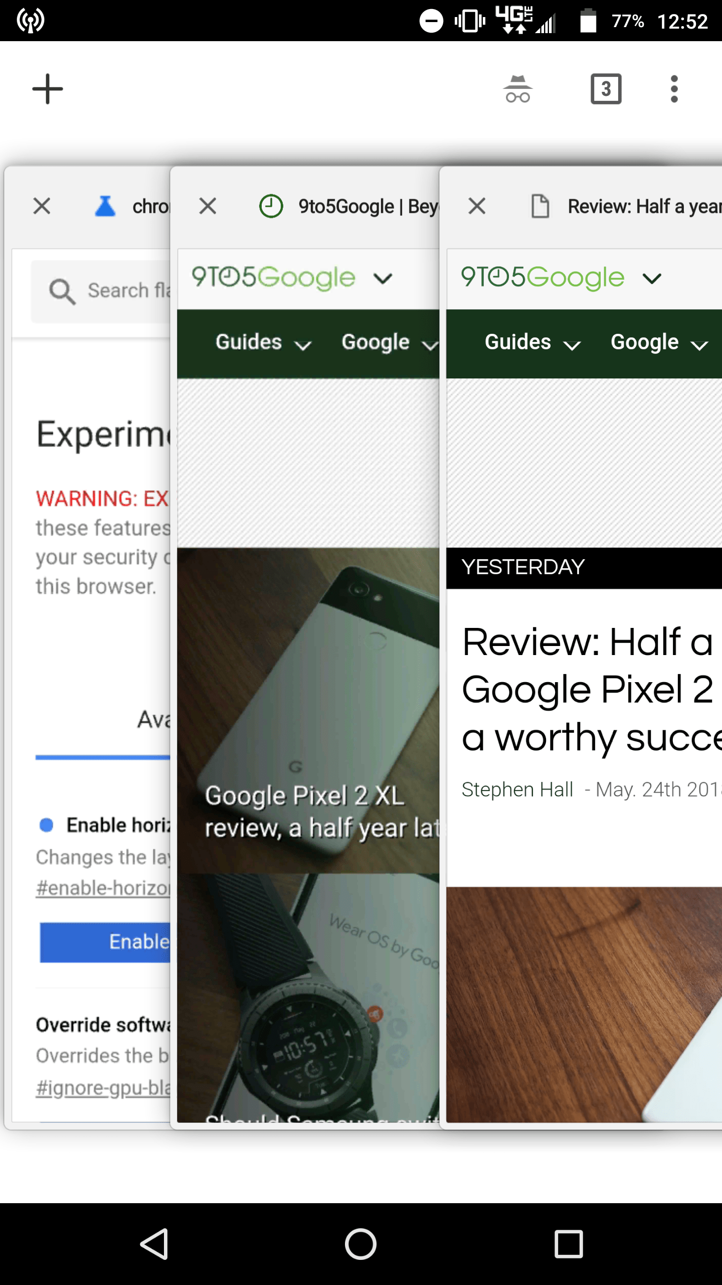 Chrome Canary's horizontal tab switcher now works just like Android P's