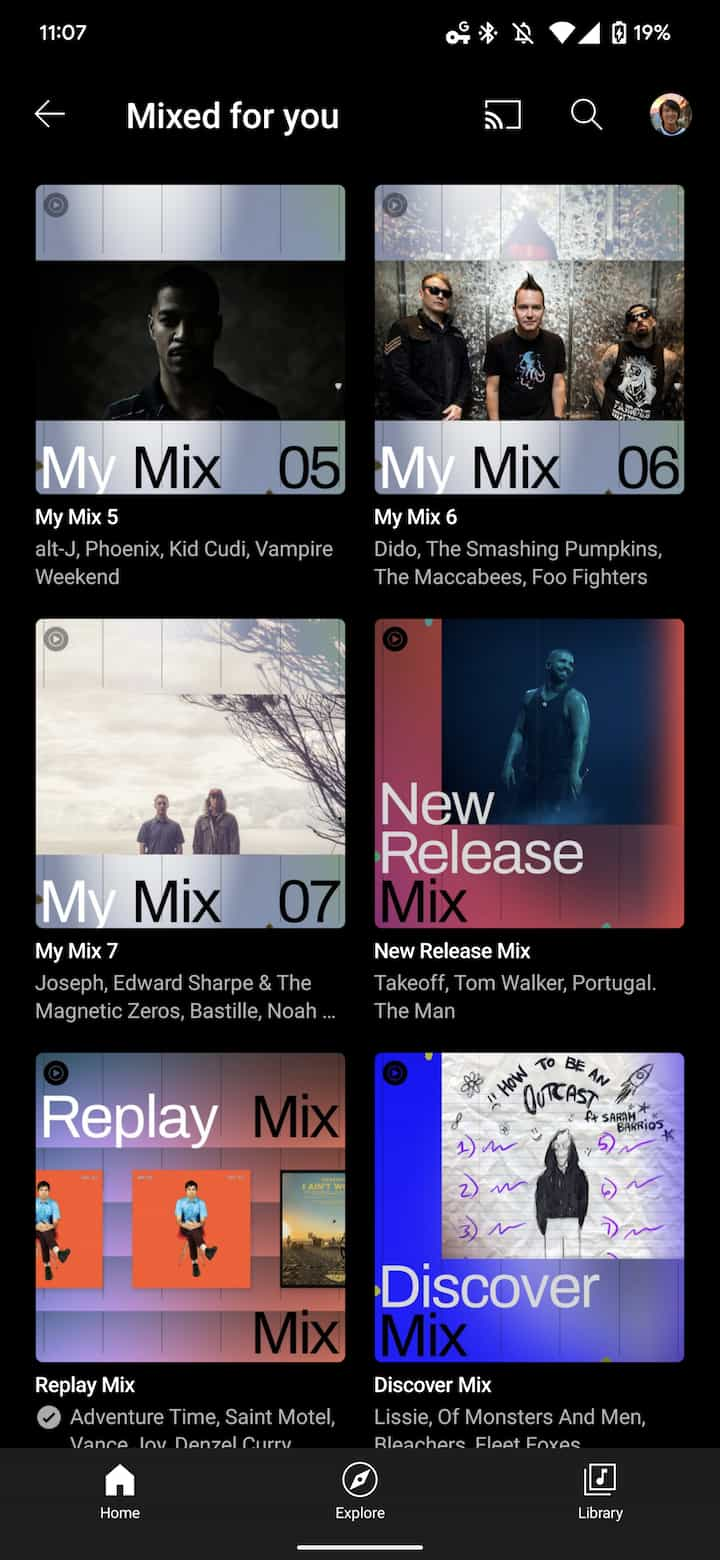 YouTube Music Mixed grid