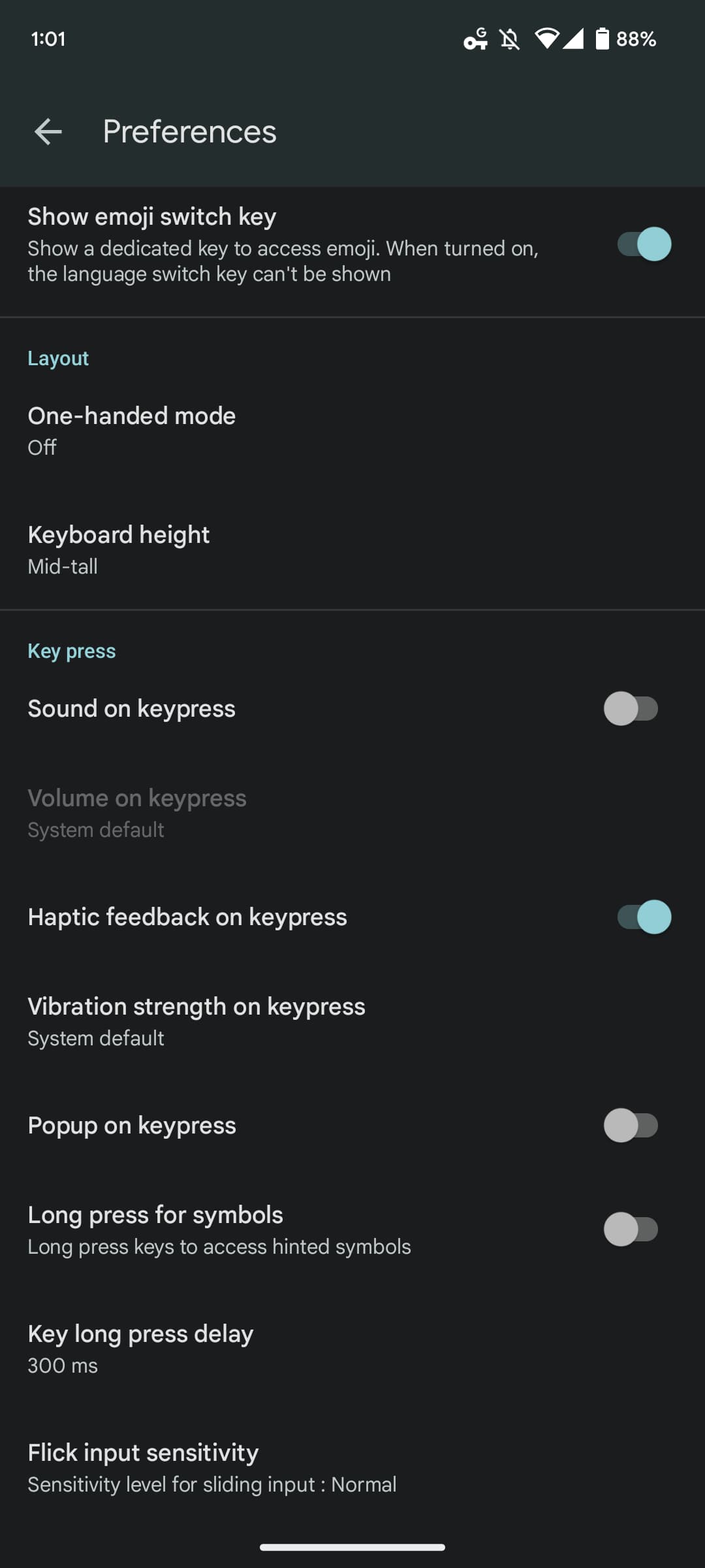 Gboard Flick input sensitivity