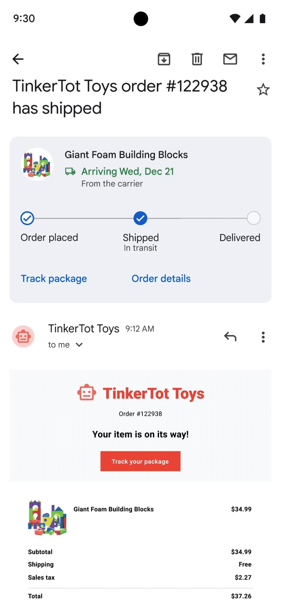 Gmail package tracking