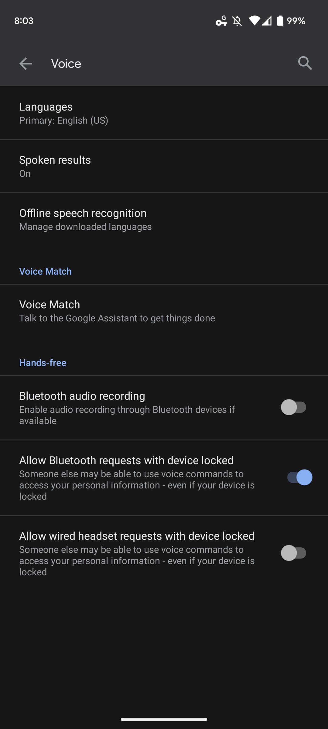 Google Assistant Bluetooth settings