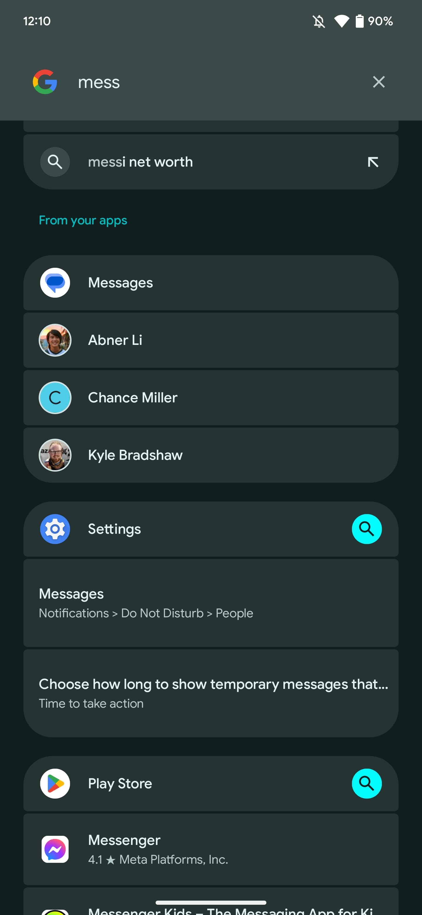 Pixel Launcher search Messages