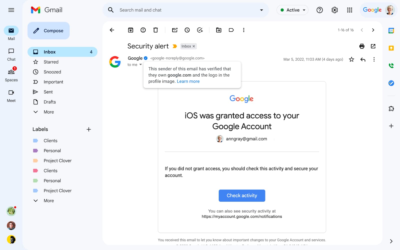 Gmail blue check