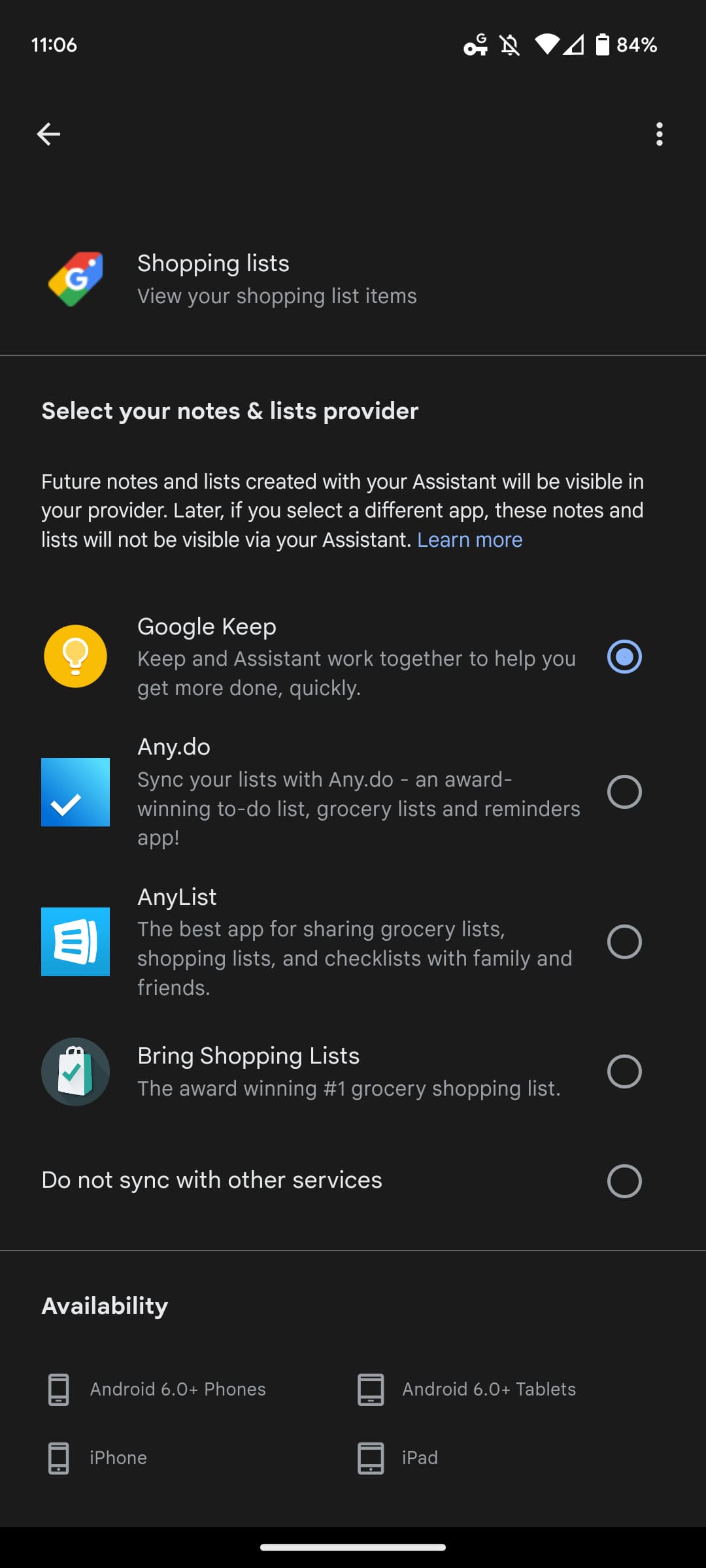 Google Assistant Notes Lists