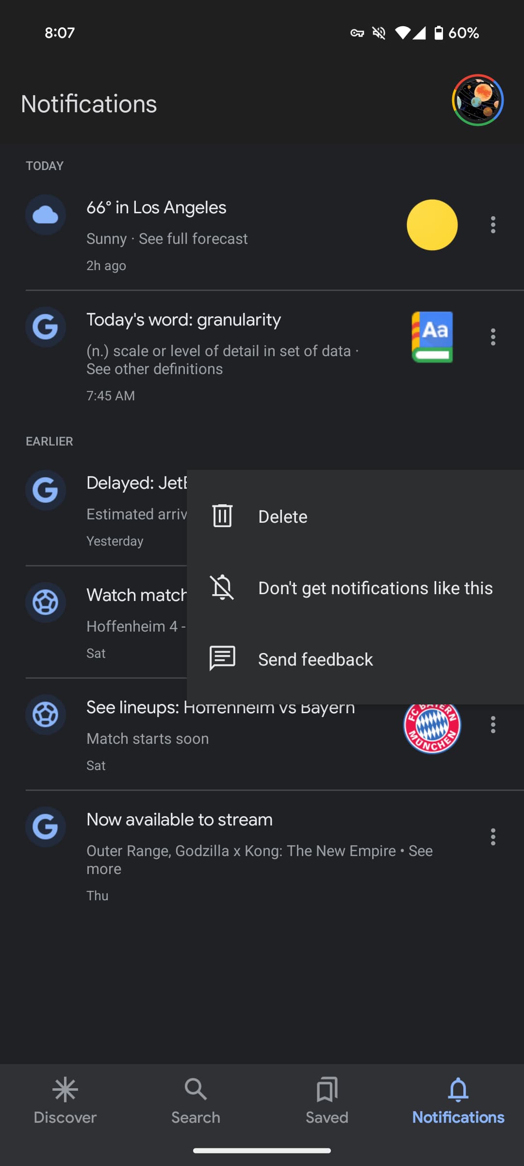 Google app Notifications Android