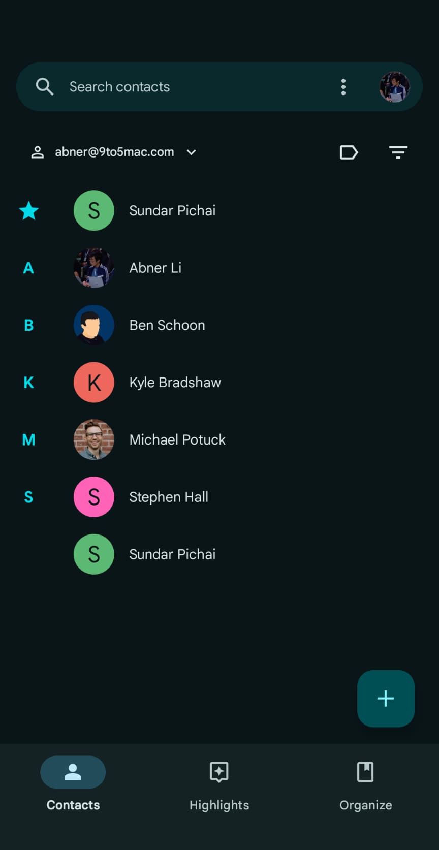 Google Contacts FAB