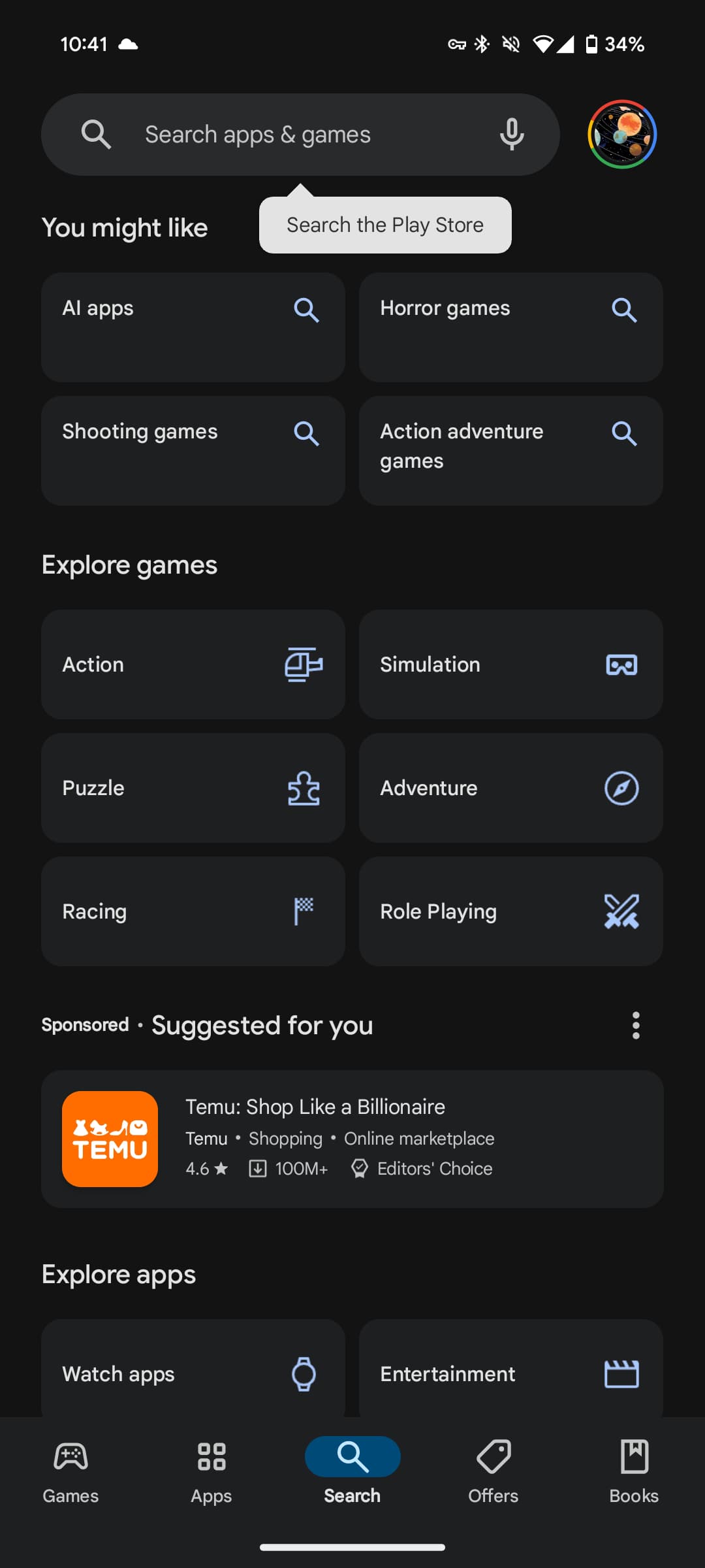 Google Play Search tab