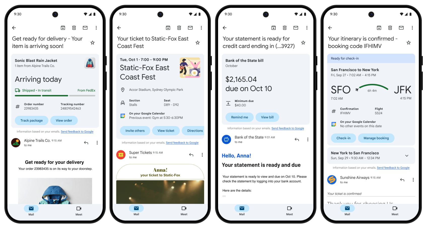Gmail summary cards