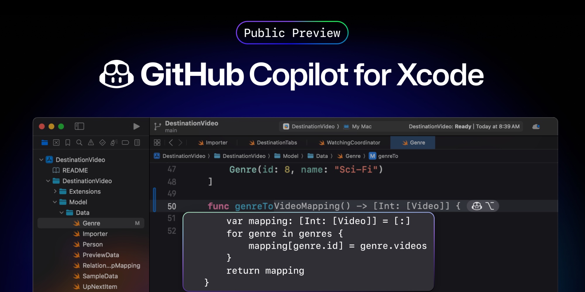 GitHub releases public preview of Copilot for Apple’s Xcode