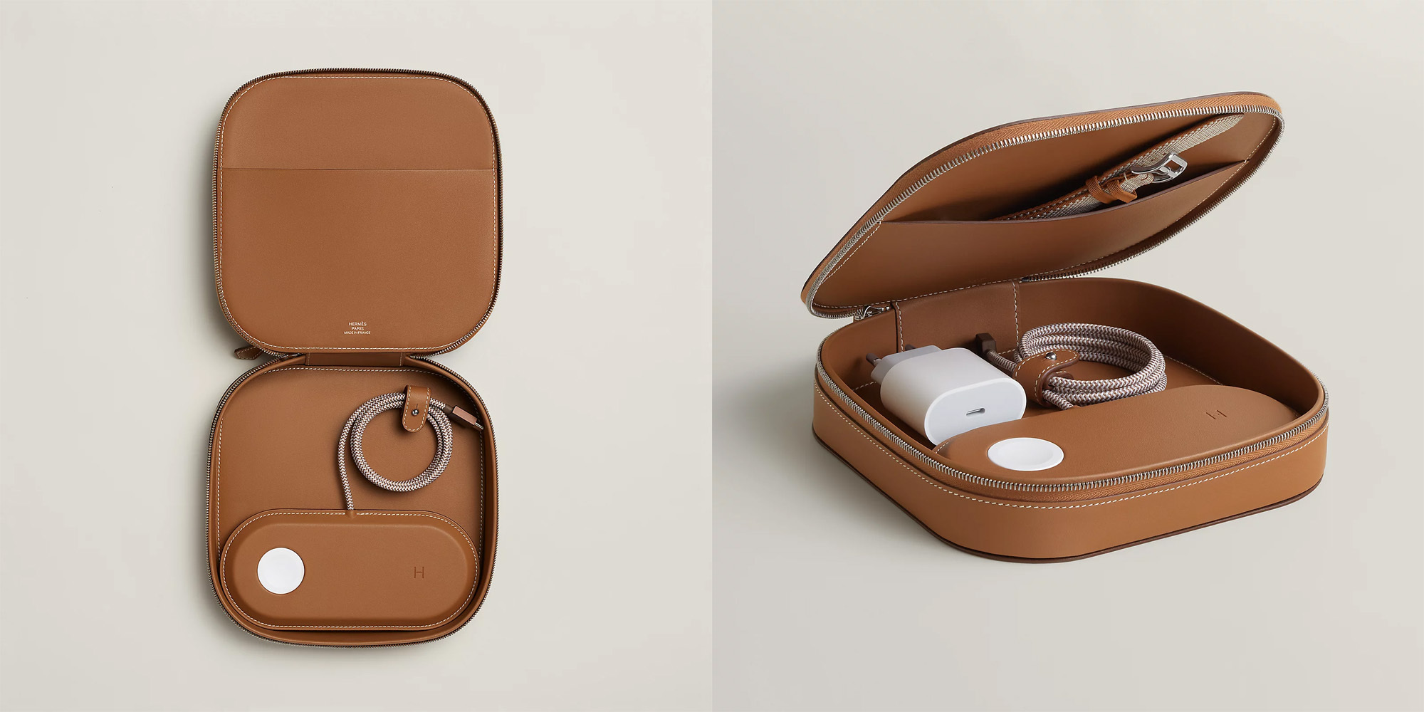 Hermès made a K leather MagSafe Duo charging case for iPhone and Apple Watch