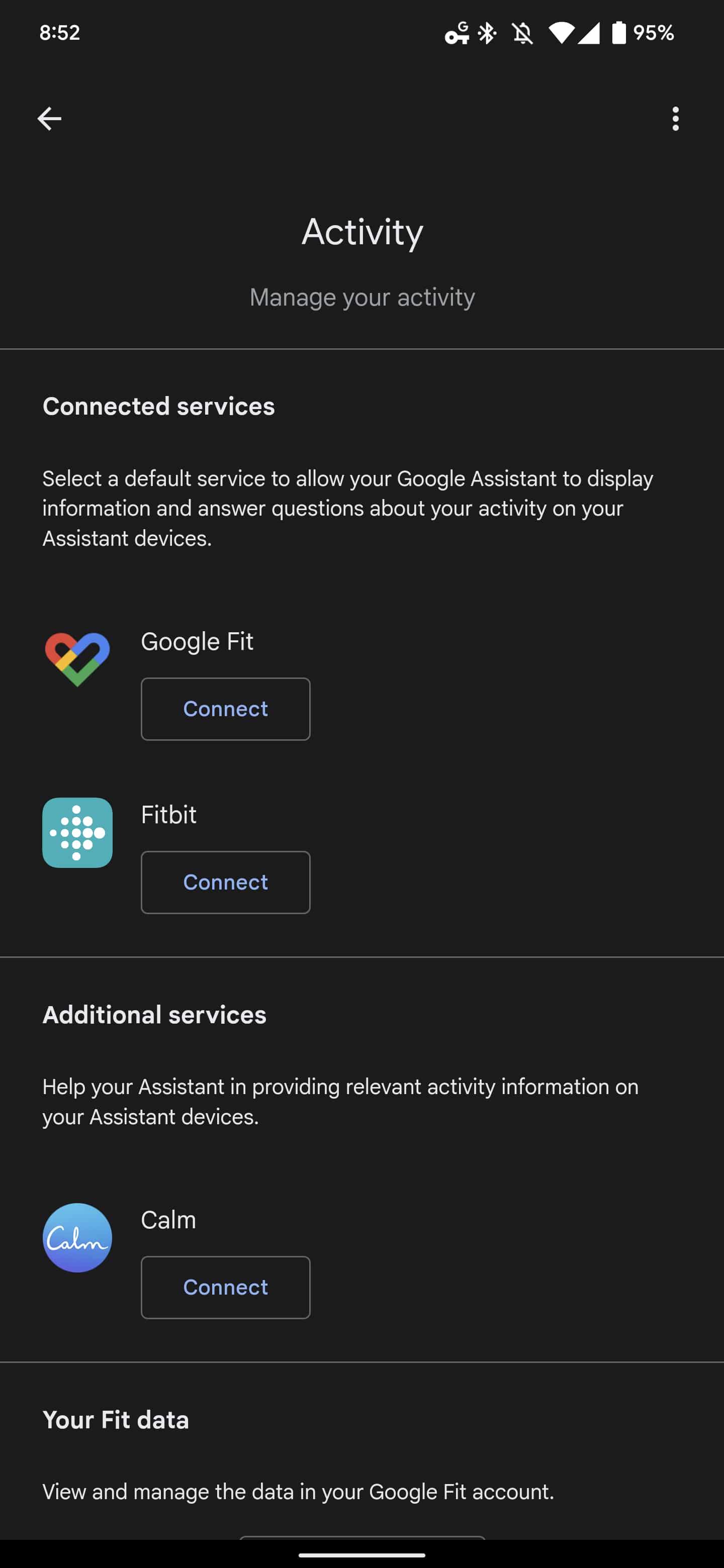 Assistant Fitbit settings