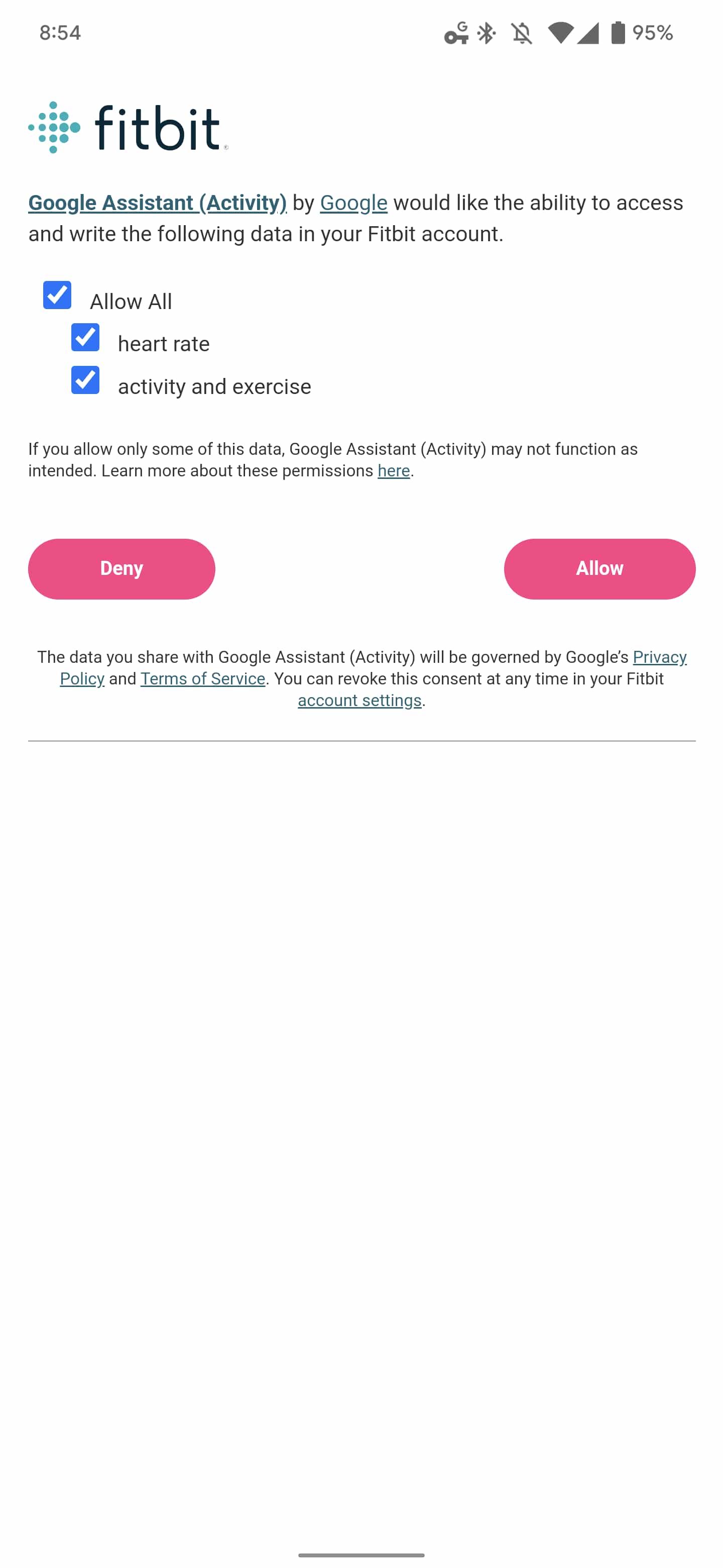 Assistant Fitbit settings