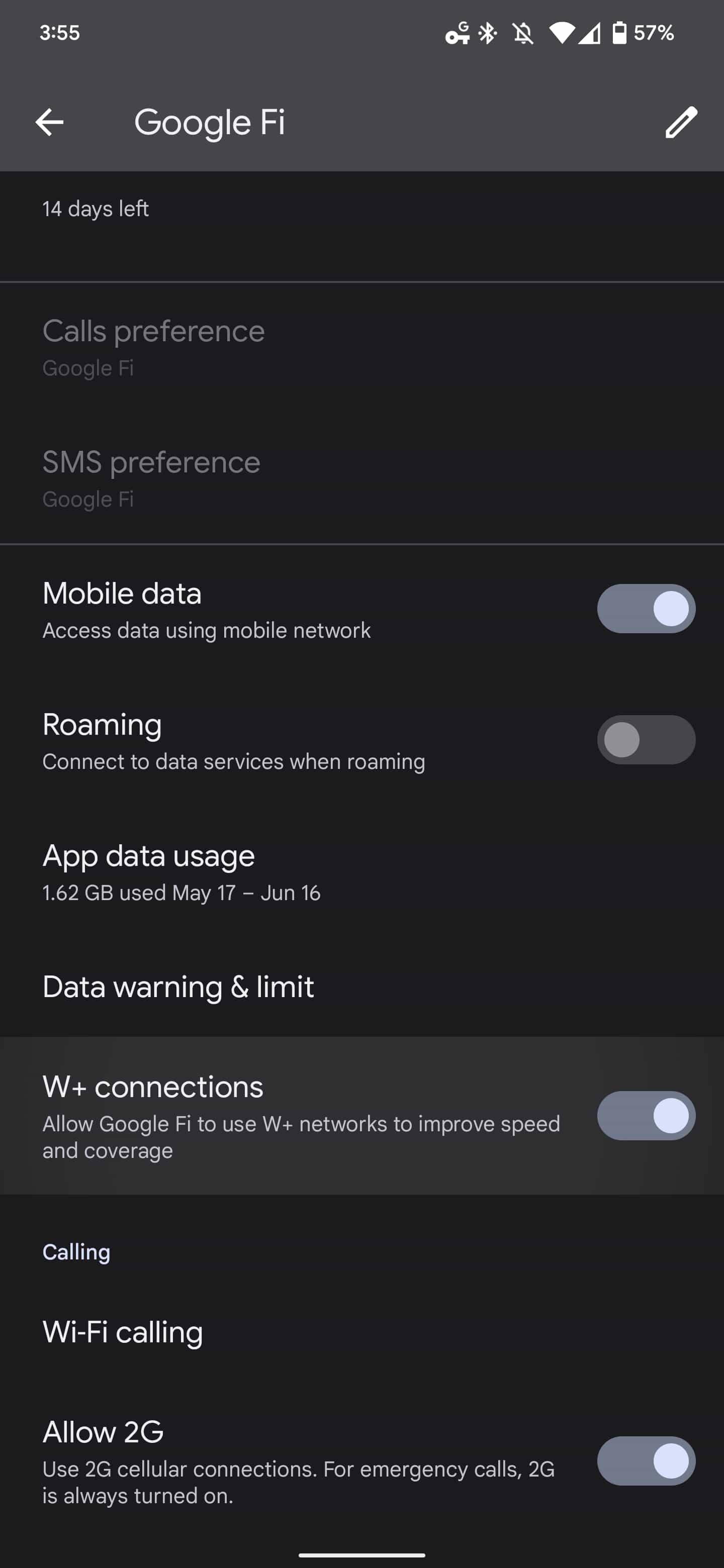 Google Fi W+ network-