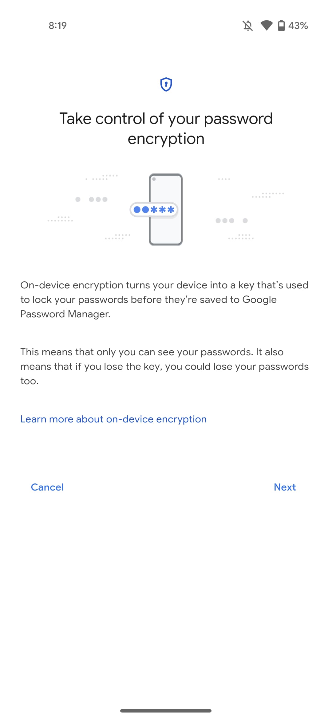 Google Password on-device encryption