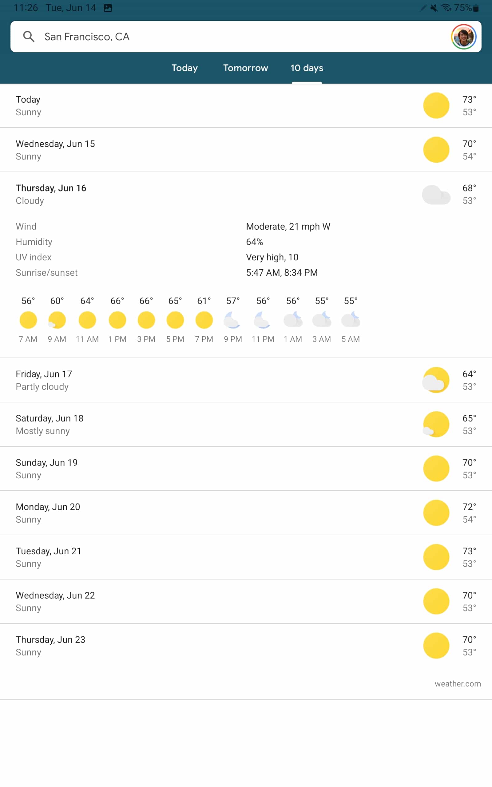 Google Weather Android tablet